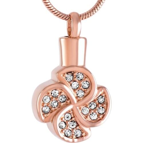 IJD9541 Stainless Steel Inlay Crystal Four Leaf Clovers Cremation Necklace Urn Memorial Keepsake Pendant for Ashes Jewelry