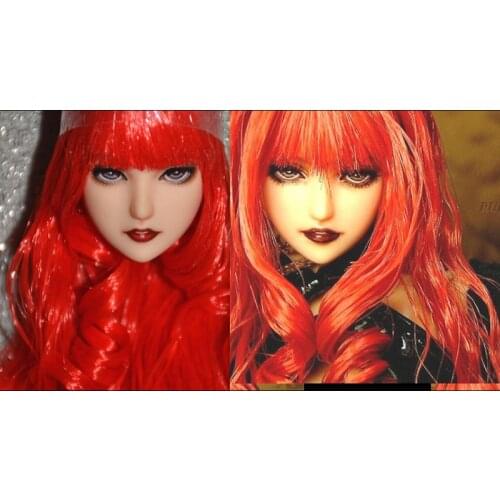Customized] 1:6 female puppet red long hair head sculpture Japanese and Korean style hair transplant head sculpture 12 inches