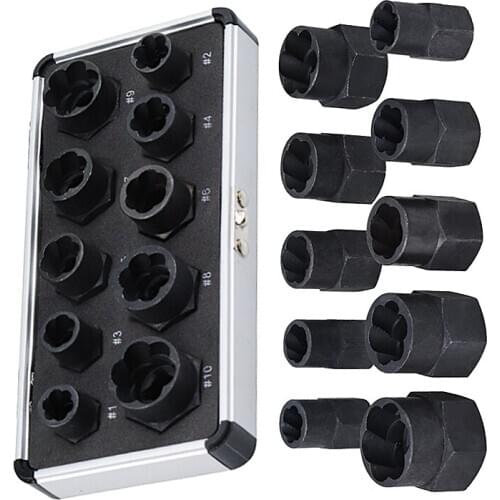 New 2020 Drill Bits Nut Remover Damaged Bolt Nut Screw Remover Extractor 10 In 1 Extractor Disassembly Tool Set Screw Extractor