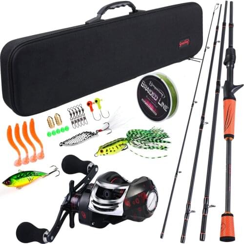 Sougayilang 1.8m 2.1m 2.4m Carbon Casting Rod and 17+1BB High Speed 7.2:1 Baitcsting Reel with Fishing Bag Line Lures Hooks Set