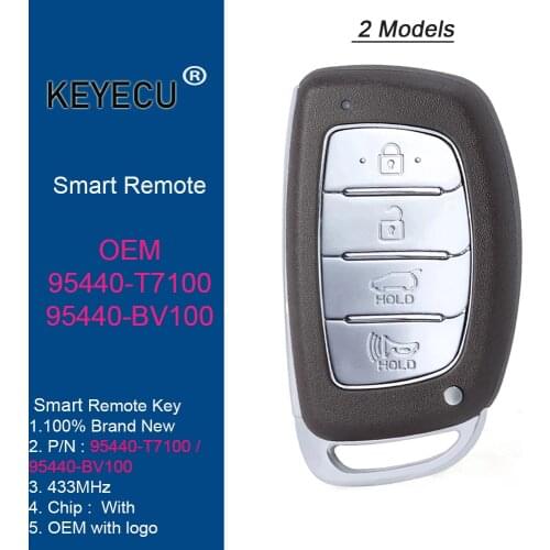 KEYECU OEM Smart Keyless Remote Control Car Key With 4 Buttons 433MHz - FOB for Hyundai P/N: 95440-T7100 / 95440-BV100