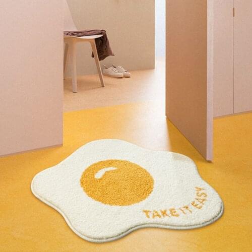 Food Pattern Bath Mats Fluffy Egg Baozi Toilet Floor Mat Carpet Anti-Slip Doormat Entrance Door Home Living Room Decoration