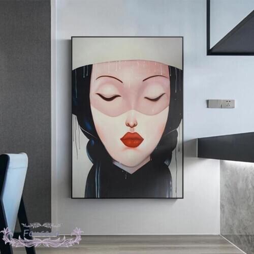 Red Lip Pictures Retro Women Portraits Canvas Painting Abstract Figure Posters and Prints Wall Art Unframed Pictures for Room