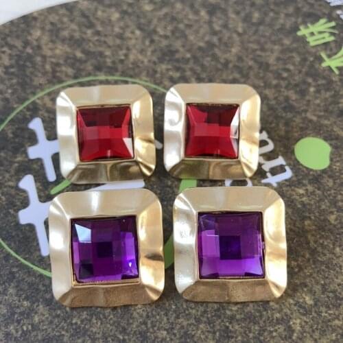 Hammered Square Red Purple Cute Stud Earrings Vintage Jewelry