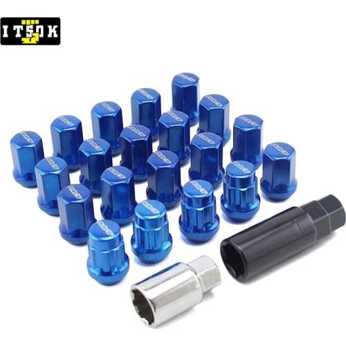 Rays 17 HEX Lug Nuts 20pcs Car Close End Wheel Lock LugNuts Bolts Extended Tuner JDM Racing Sport Black Blue Purple Red Colorful