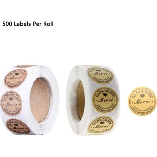 500pcs Kraft Merci French Thank You labels Stickers Envelope Package Seal G6DB