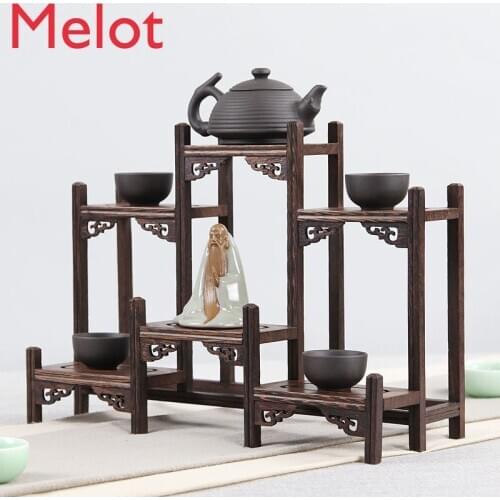 Small Solid Wood Chicken Wings Wood Tea Pot Holder Antique-and-curio Shelves Chinese Style Tea Pot Tray