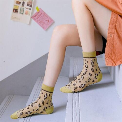 Spring Summer Transparent Crystal Silk Socks Women Sexy Shiny Leopard Grain Fashion Socks Casual Breathable Calcetines Mujer