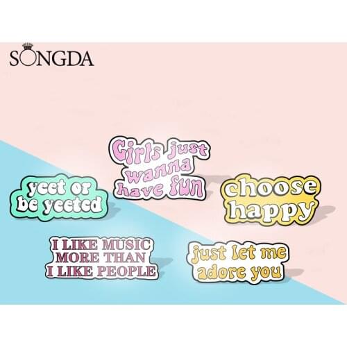 New Fashion Novel Motto Acrylic Brooches Funny Letter Choose Happy Lapel Pins Funny Badge Unisex Jewelry Accessories Gift