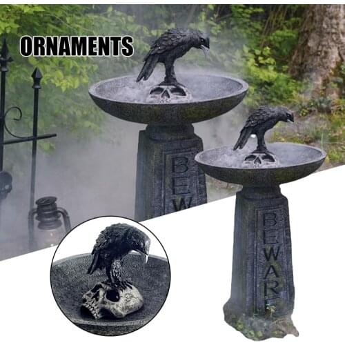 Newly Creative Bird Bath Ornament Personalized Crow Skull Resin Crafts for Home Garden Courtyard Decoration