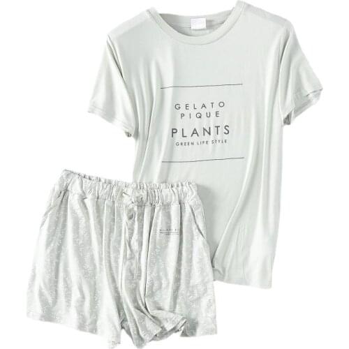 Summer Modal Comfortable Loose Large Size Short-sleeved Shorts Round Neck Pajamas Set Womens Letters Printed Home Clothes