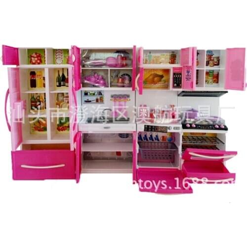 Girl Gift Kitchen Toys Child Pretend 3 in 1 play kitchen set for kids Cooking Cabinet Tools Tableware Dolls Suits Toys Education