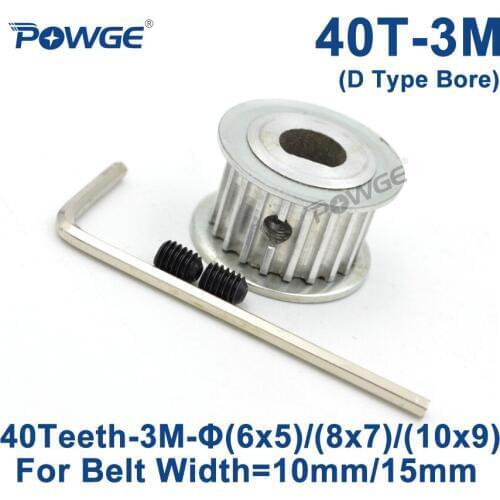POWGE 40 Teeth HTD 3M Synchronous Pulley D Type Bore 6x5/8x7/10x9mm for Width 10/15mm 3M Timing belt HTD3M 40Teeth 40T