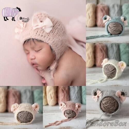 Newborn Photography Props Baby Girl Mohair Bear Hat Infant fotografia Accessories Baby Cap for Photo Shoot Studio Cartoon Hat