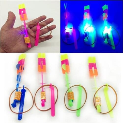 Outdoor Shining Rocket Flash LED Light Slingshot Elastic Helicopter Rotating Outdoor Flying Toy Arrow Party Gift For Children