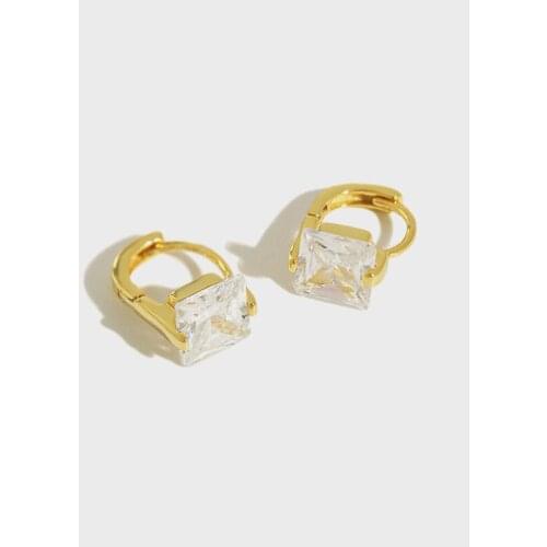 S925 sterling silver earrings simple zircon geometric square ear bone ear buckle ear ring fashion female girl silver ear jewelry