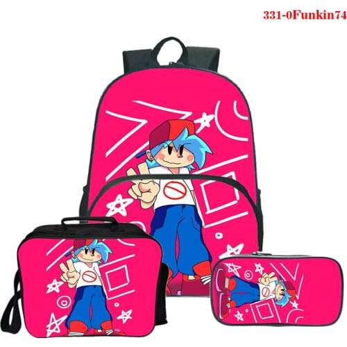 3pcs/set School Bags for Kids Friday Night Funkin Print School Backpack Girls Children 3D Shoulder Bag Bookbag Student Lunch Bag