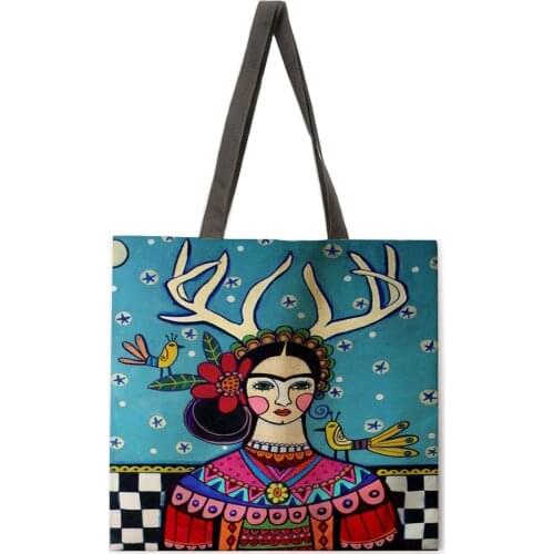 Indian girl print bag ladies casual handbag ladies shoulder bag outdoor beach bag foldable shopping bag tote bag