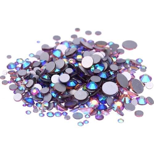Super Glitter Lt.Amethyst AB Flatback Non HotFix Crystal Rhinestones For Nail Art Glue one Strass Shoes And Dancing Decoration