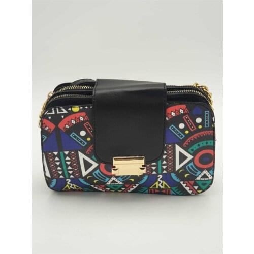 Women Black Front with Magnet Lock Rugs Patterned Colorful Messenger Bag