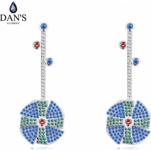 DANS ELEMENT 2 Colors Real Big Brand AAA Zirconia Micro Inlays Round Stud Earrings for Women 130270