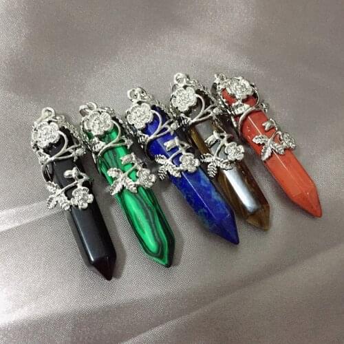 Women Jewelry Pendants Flower Wrapped Natural Quartz Stone Lapis Lazuli Amethysts Opal Birthstone Healing Suspension Pendants