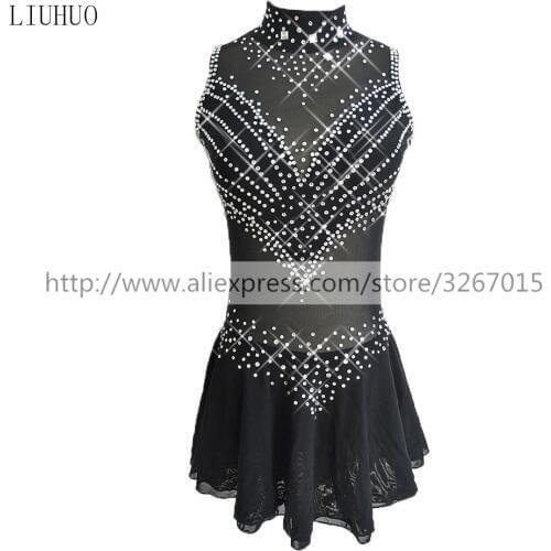 Figure Skating Dress Womens Girls' Ice Skating Dress Competitive performance clothing sleeveless Black Cheerleading costume