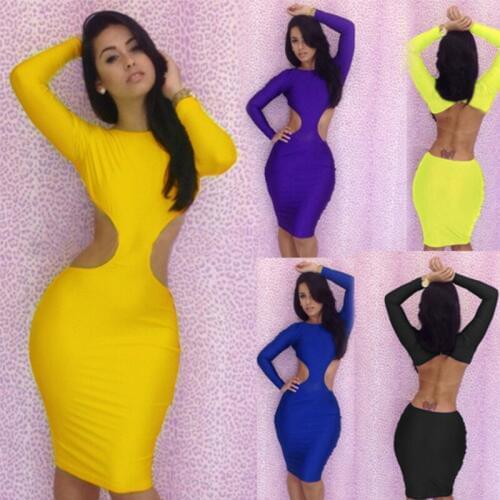 Summer Dress Long Sleeve Cut out Backless Sexy Slim Bodycon Dresses Women Casual Midi Dress Fashion Clubwear Vestido