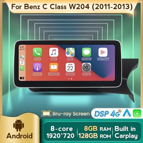 1920*720 Blu-ray Wireless Carplay 4G LTE Android Car GPS Navigation Multimedia Player For Benz C W204 08-2013 Right Hand Driver