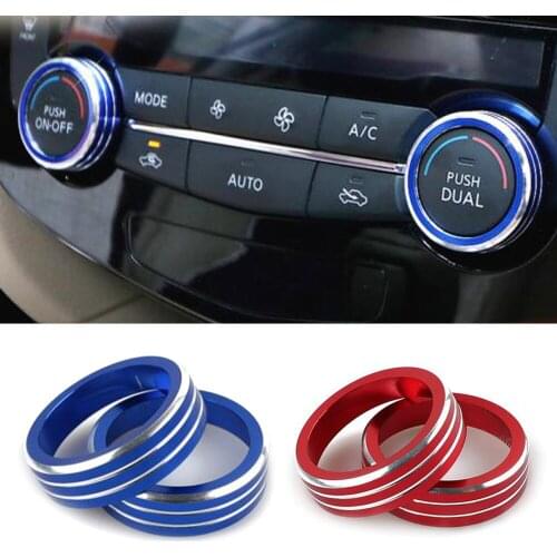 2pcs Auto Car AC Climate Control Ring Knob Trim Cover For Nissan Rogue X-Trail 2014-2018 Alloy Ring Knob Cover
