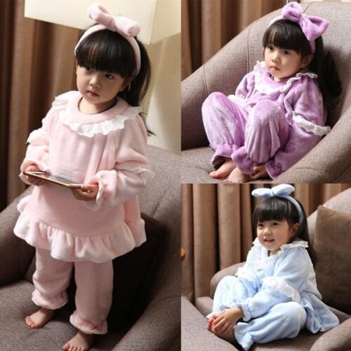 2018 winter girl lace fashion fleece sleeping suit including headband