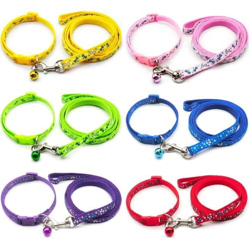 24pcs Cat Dog Collar Harness Cartoon Style Leash Adjustable Bone Print Pet Traction Cat Kitten Halter Collar Walking Lead Belt