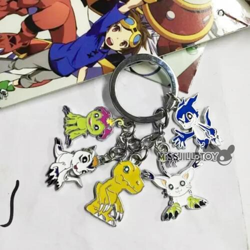 5in1 Cartoon Digital Monster figures keychain Digimon car keyring jewelry pendant for boy girl kids good Gift