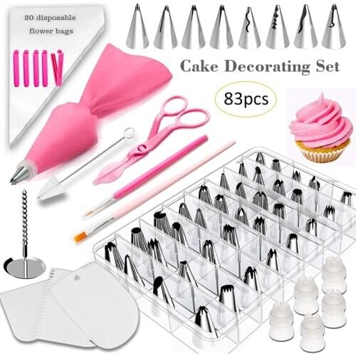 SHENHONG 83 Pcs Cake Decorating Supplies Cupcake Baking Tools Icing Piping Tip Russian Pastry Nozzles Confectionery Pastry Bags