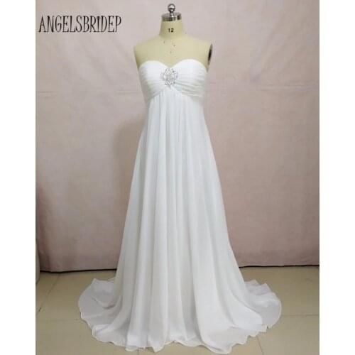 ANGELSBRIDEP Long Beach Wedding Dresses 2021 Chiffon White Ivory Sweetheart Neck Wedding Gowns vestido de noiva Bridal Gown