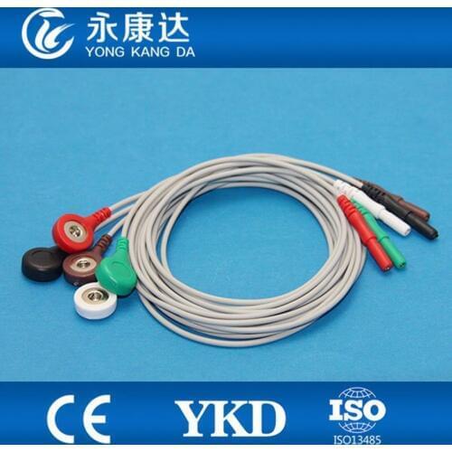 Free Shipping for Din 1.5 snap shielded holter ECG cable 5 lead AHA for Nihon kohden