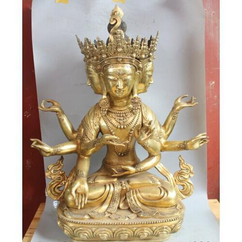 Fast shipping USPS to USA S2253 32" Tibetan Buddhism Bronze Gild Seat Namgyalma & Ushnishavijaya Buddha Statue