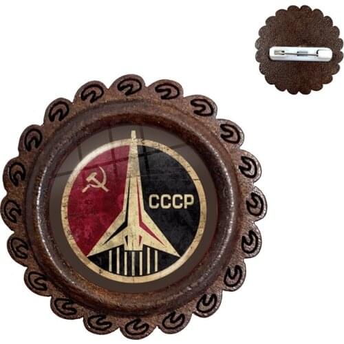 CCCP Soviet Badges Russia Wood Brooches Space Flight Universe USSR Soviet Communism Symbol Charm Collar Pins For Friends Gift