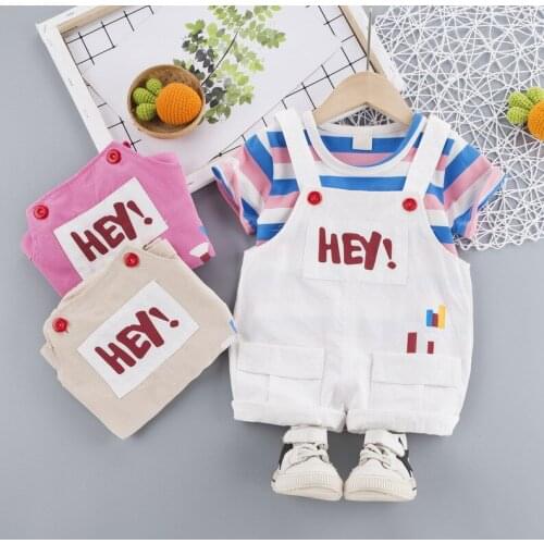 Baby girl clothes summer cute striped letter casual cotton short-sleeved T-shirt bib two-piece suit girl clothes baby girl suit