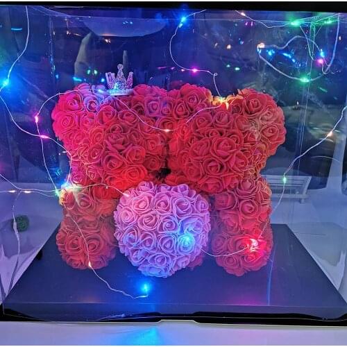 Double Bears with Heart Teddy Bear Rose Flower Artificial Decoration Christmas Gifts for Women Valentines Gif
