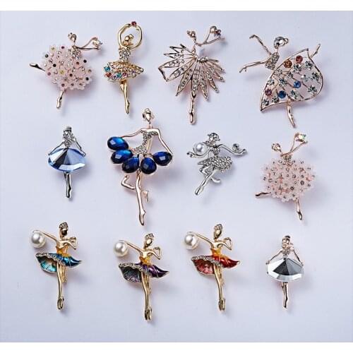 Enamel Pin Dance Girls Crystal Brooch Dress Ballet Pins and Brooches Wedding Jewelry for Women Female Coat Accessories