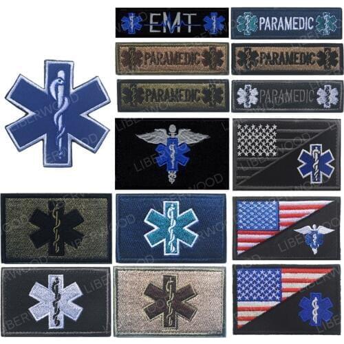 Paramedic EMT Heartbeat EMS Star of Life USA flag Emergency Rescue PATCH SAR MED Medic Medical patch Badge Appliques