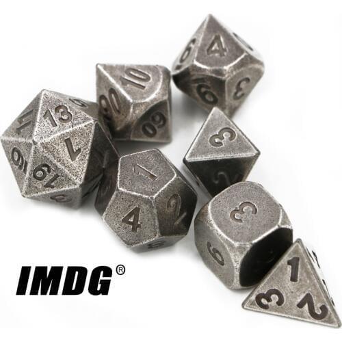 IMDG 7pcs/set Creative RPG Game Dice Polyhedron Metal Dice DND Different Nickel Color Digital Game Dice