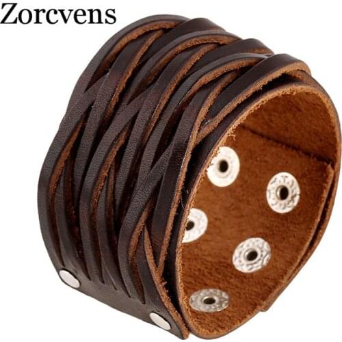 Modyle Brown Genuine Leather Bracelet With Alloy Buckle Adjustable Fashion Men Bracelets