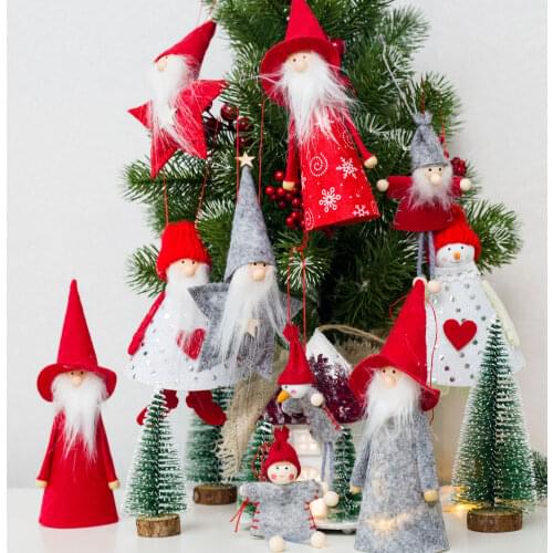 Red White Gray Christmas Cloth Doll Pendant Wine Bottle Cover Santa Clothes Pattern Ornament Ornament Wooden Home Decor