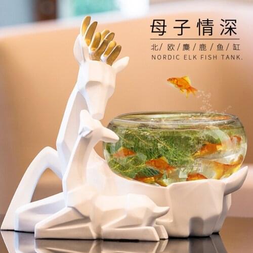 CREATIVE RESIN DEER FISH TANK VINTAGE STATUE HOME DECOR CRAFTS ROOM DECORATION OBJECTS RESIN ANIMAL GLASS FISH TANK FIGURINE