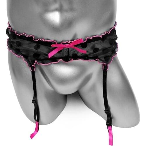Sissy Lace Garter Belt Poka Dot Sexy Vintage High Waist Sexy Mens Underwear Garters Mesh Lingerie Stocking Suspender suspenders