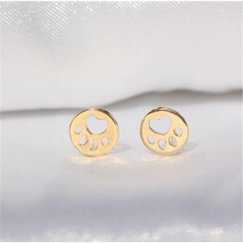 Cute Tiny Bear Paw Earring Jewelry Round Hollow Dog/Cat/Bear Paw Mark Print Earrings Unique Earring Jewelry