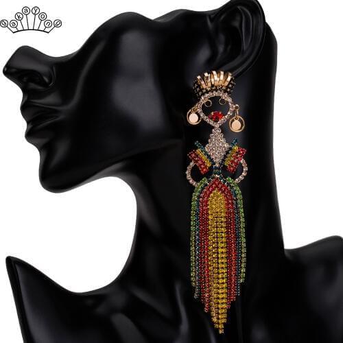 Trendy Wedding Earrings Girls Shape Crystal Tassel Earrings for Women Girl Bridal Korean Earrings Statement Jewelry