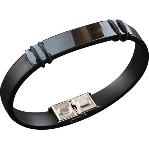 Men Silicone Faux Braided Leather Buckle Clasp Bracelet Bangle Jewelry